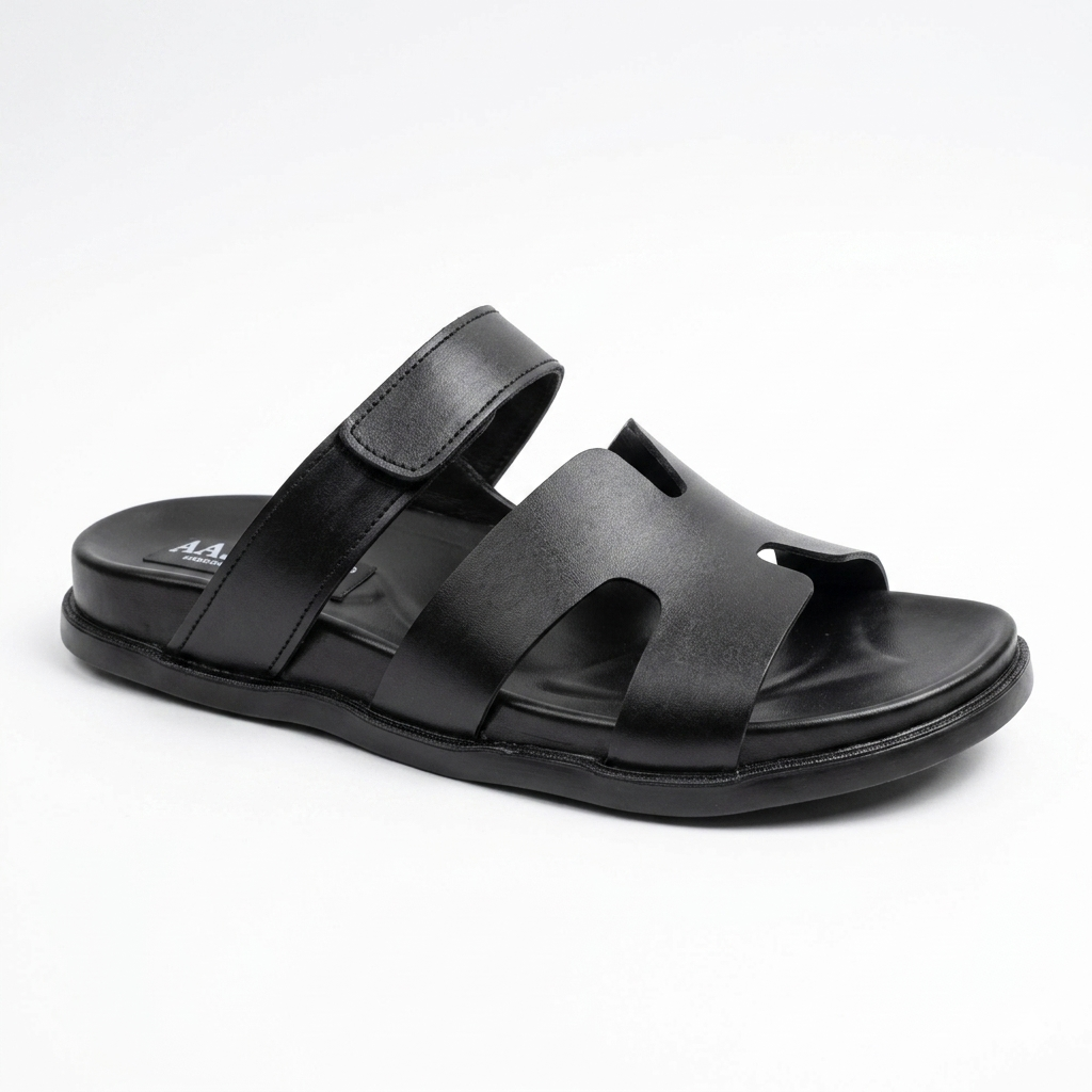 Leather Medicated Slippers - BLK