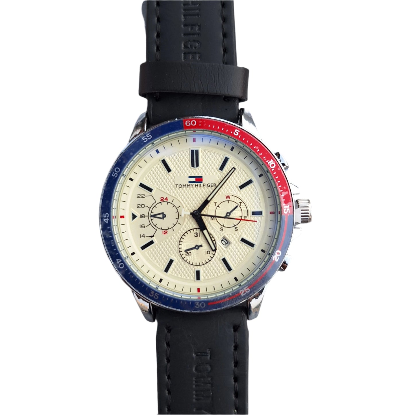 Tommy Hilfiger Men's Watch – Red & Blue Bezel (working date feature)