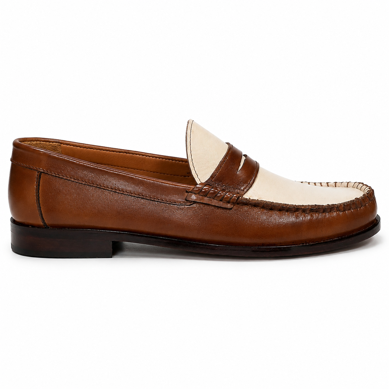Leather Dual Tone Penny Loafers - ( Cream & Brown)
