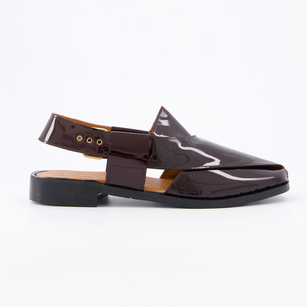 Glossy Peshawari Sandals - BRN