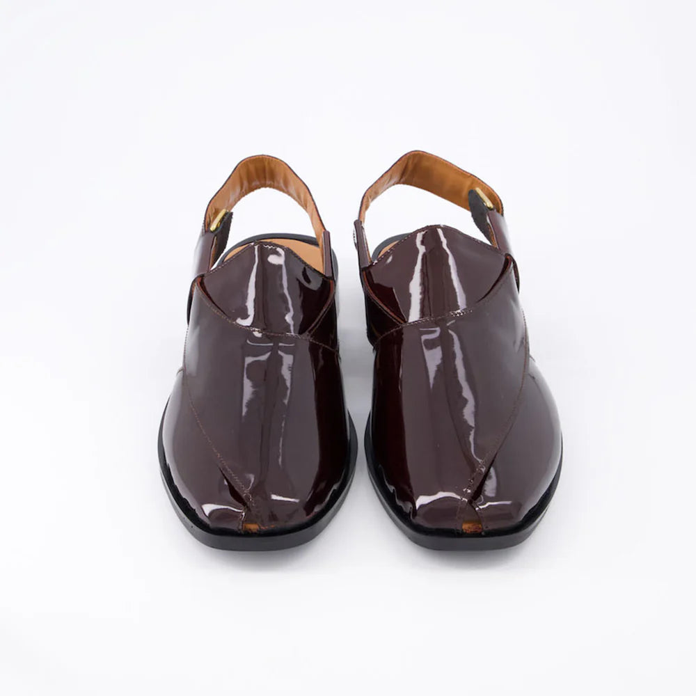 Glossy Peshawari Sandals - BRN