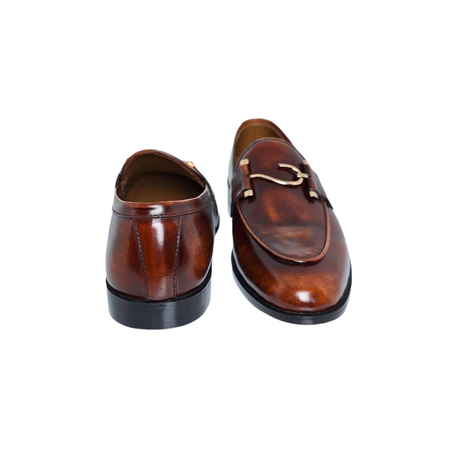 S Buckle Buff Finish Leather Loafers