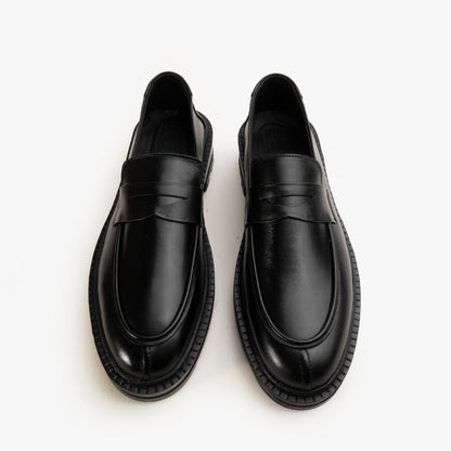 Leather Penny Chunky Loafers - BLK