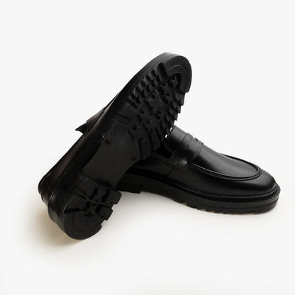 Leather Penny Chunky Loafers - BLK