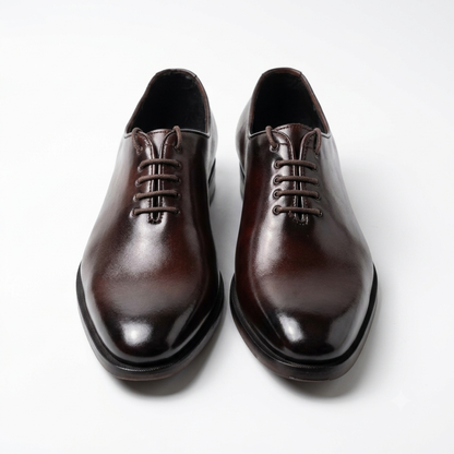 Executive Leather Whole-cut Oxfords-BRN
