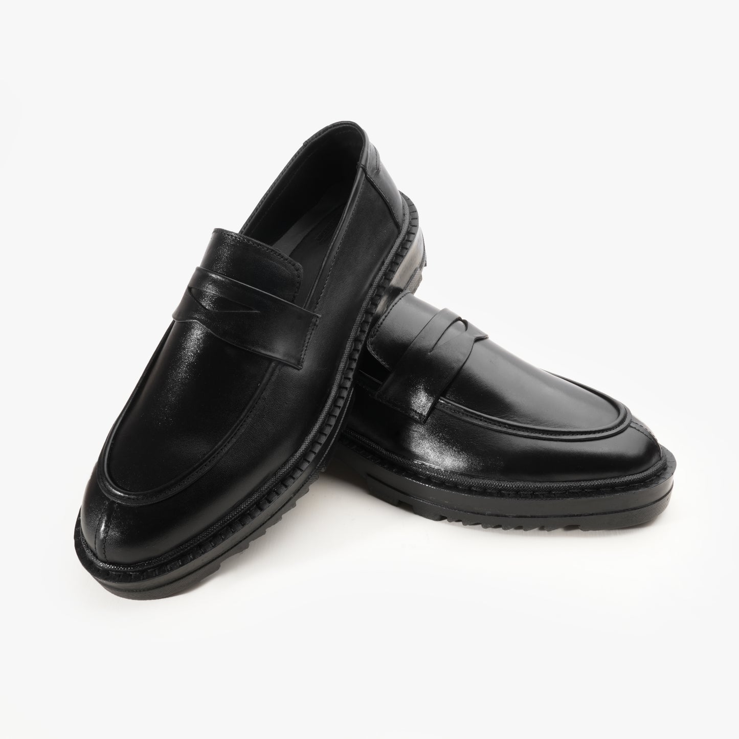 Leather Penny Chunky Loafers - BLK