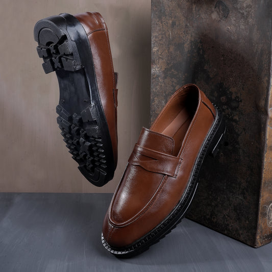 Leather Penny Chunky Loafers - BRN