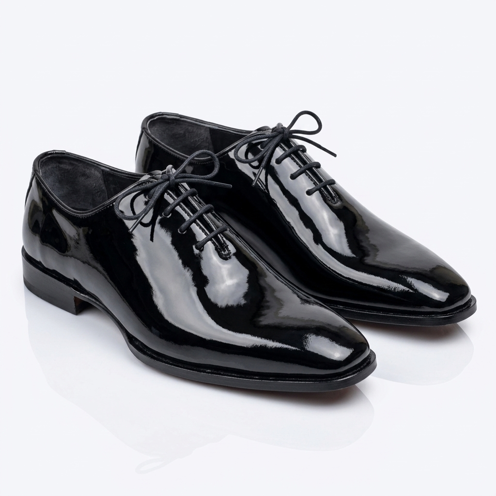 Patent Leather Whole-Cut Oxfords - BLK