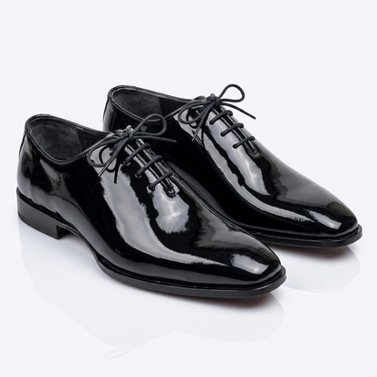 Patent Leather Whole-Cut Oxfords - BLK