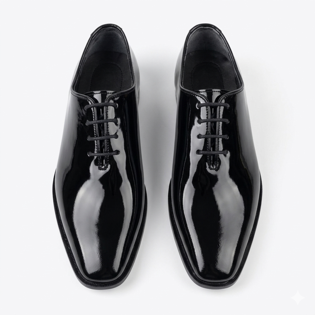 Patent Leather Whole-Cut Oxfords - BLK