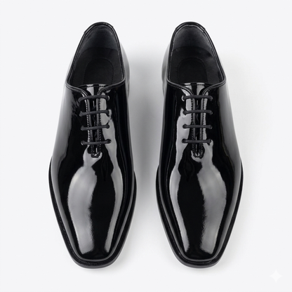 Patent Leather Whole-Cut Oxfords - BLK