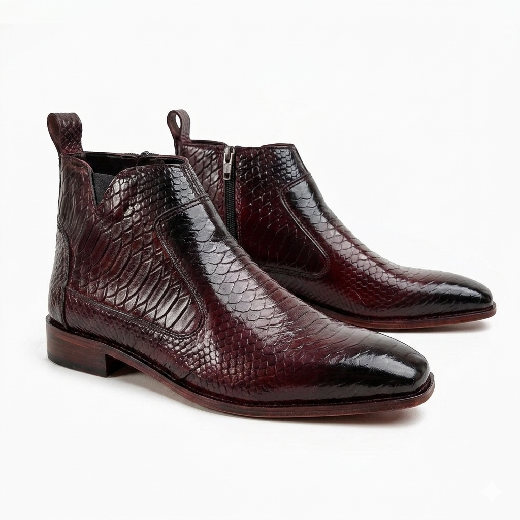 Python Skin Italian Chelsea - Burgundy