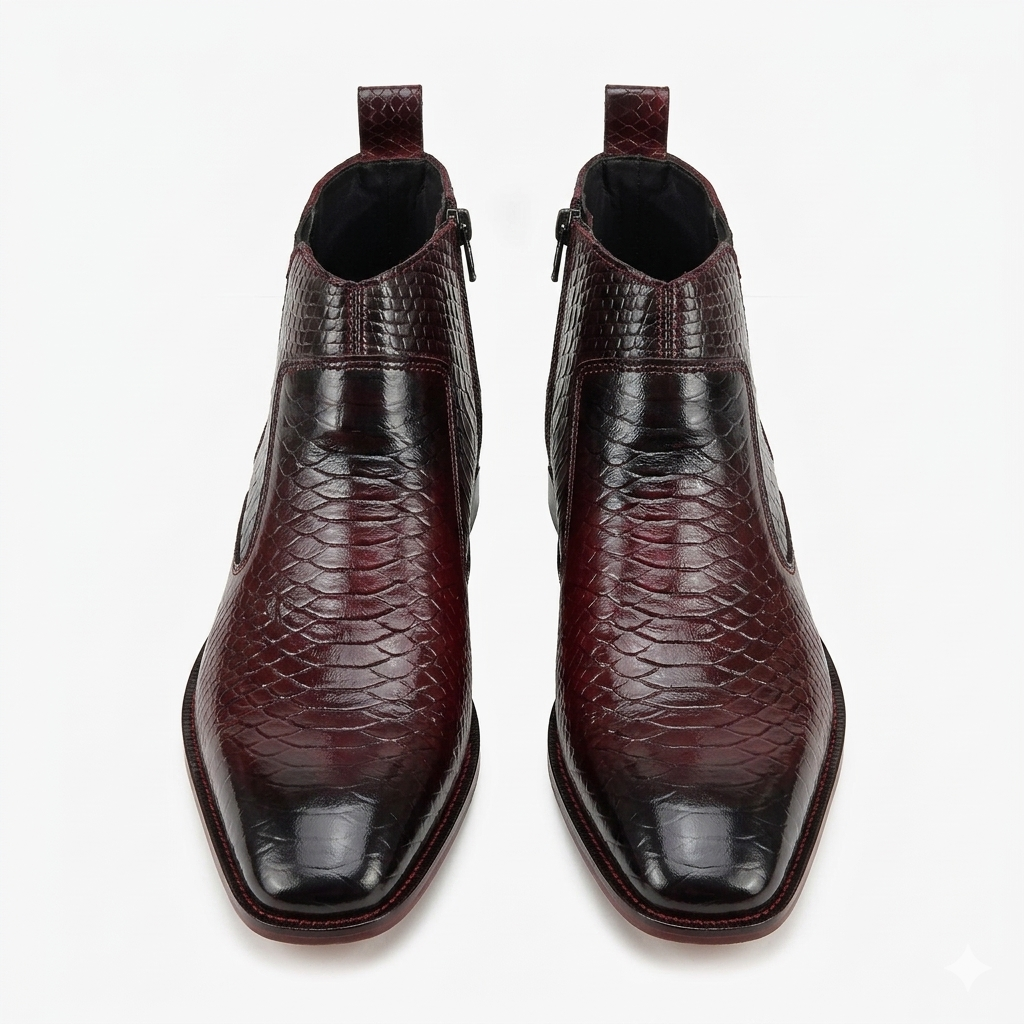 Python Skin Italian Chelsea - Burgundy