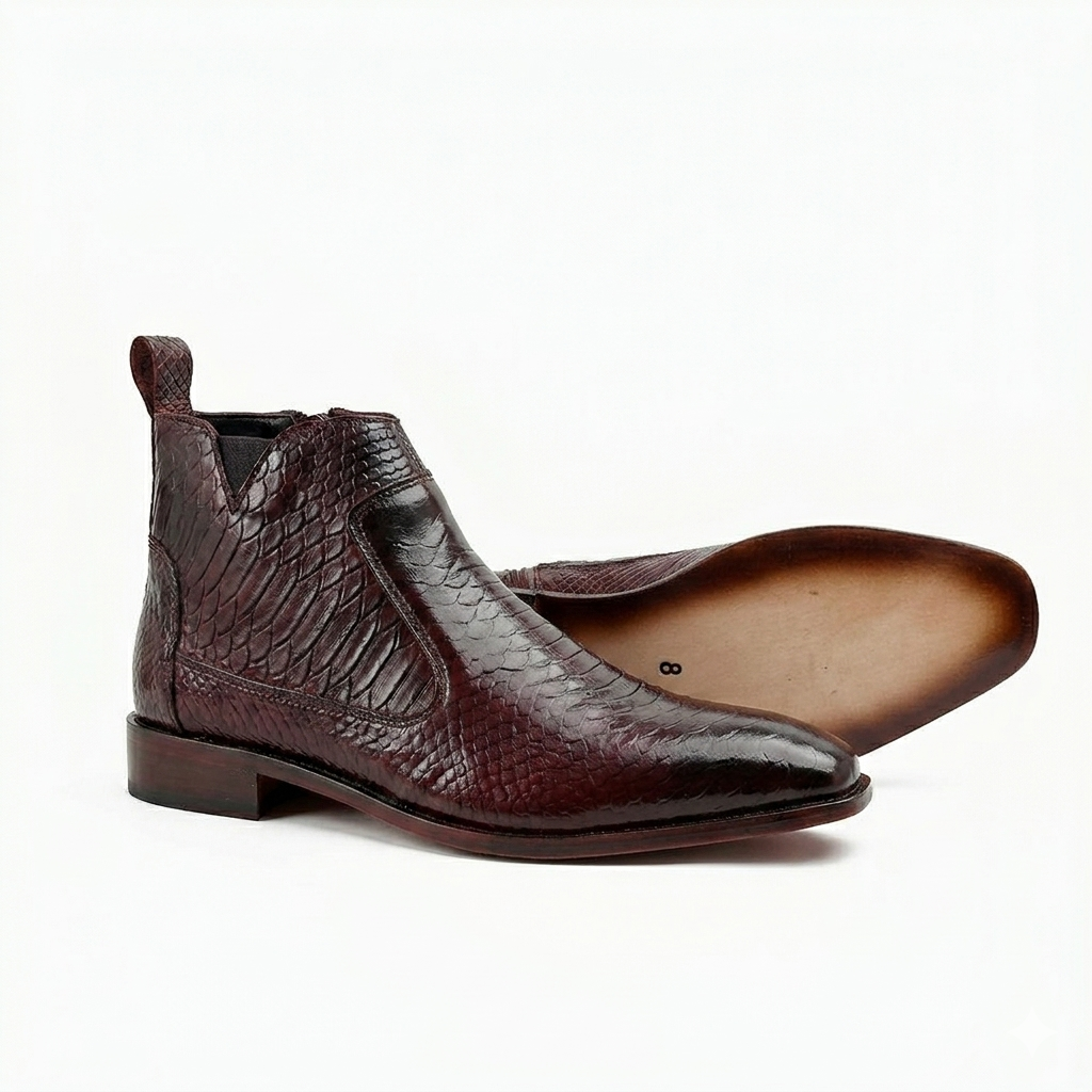 Python Skin Italian Chelsea - Burgundy