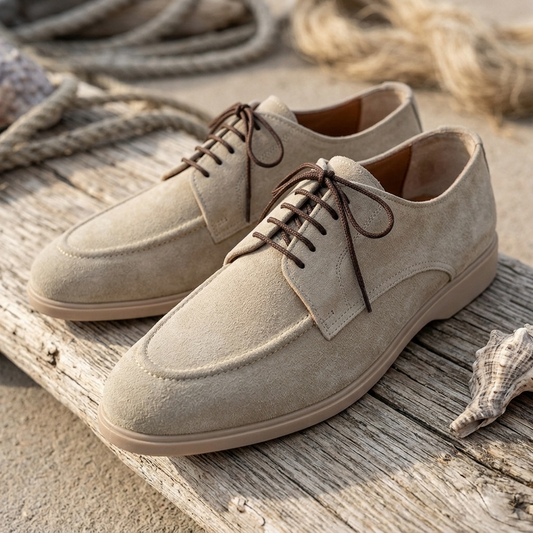 Leather Derby Shoes - Beige