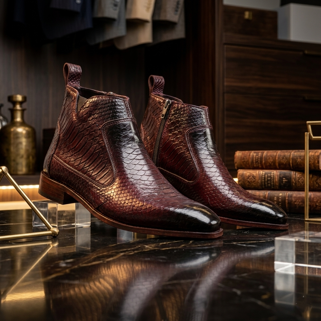 Python Skin Italian Chelsea - Burgundy