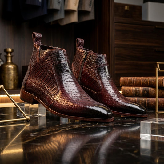 Python Skin Italian Chelsea - Burgundy
