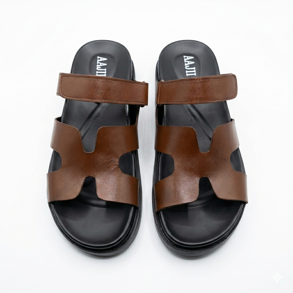 Leather Medicated Slippers - BRN