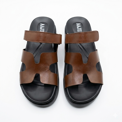 Leather Medicated Slippers - BRN