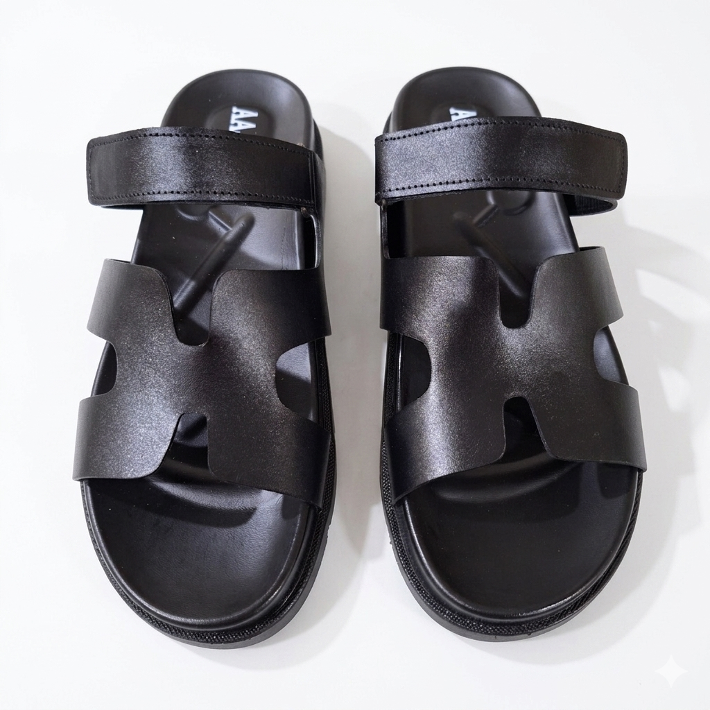 Leather Medicated Slippers - BLK