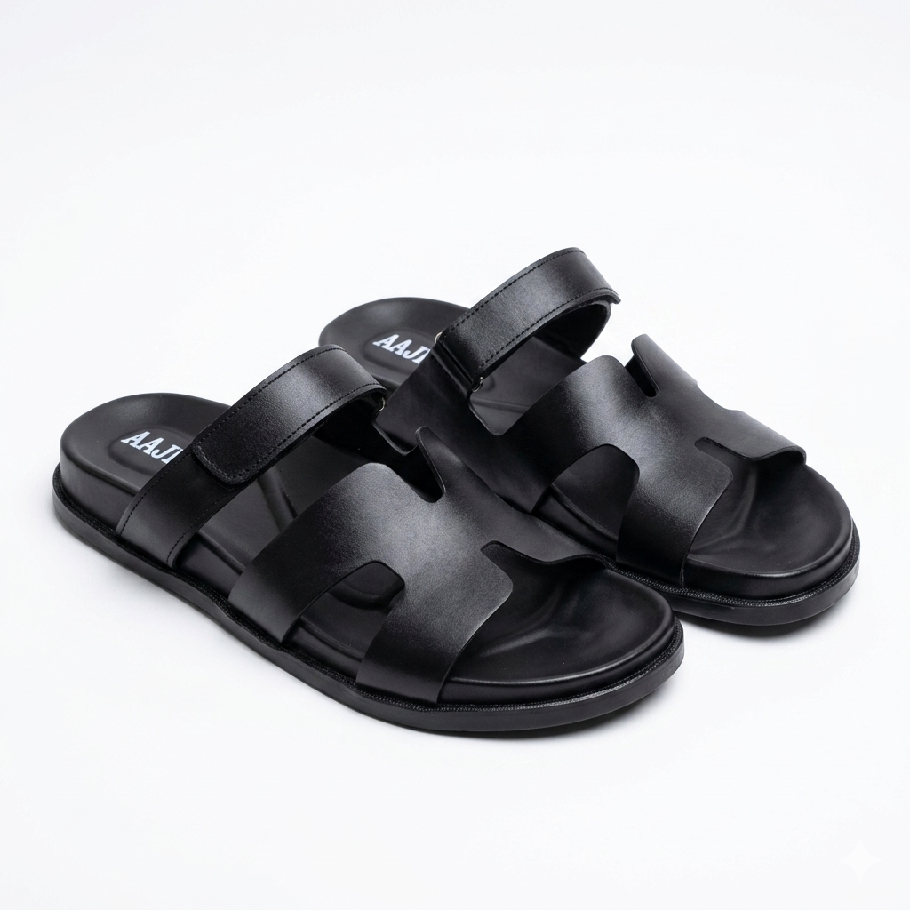 Leather Medicated Slippers - BLK