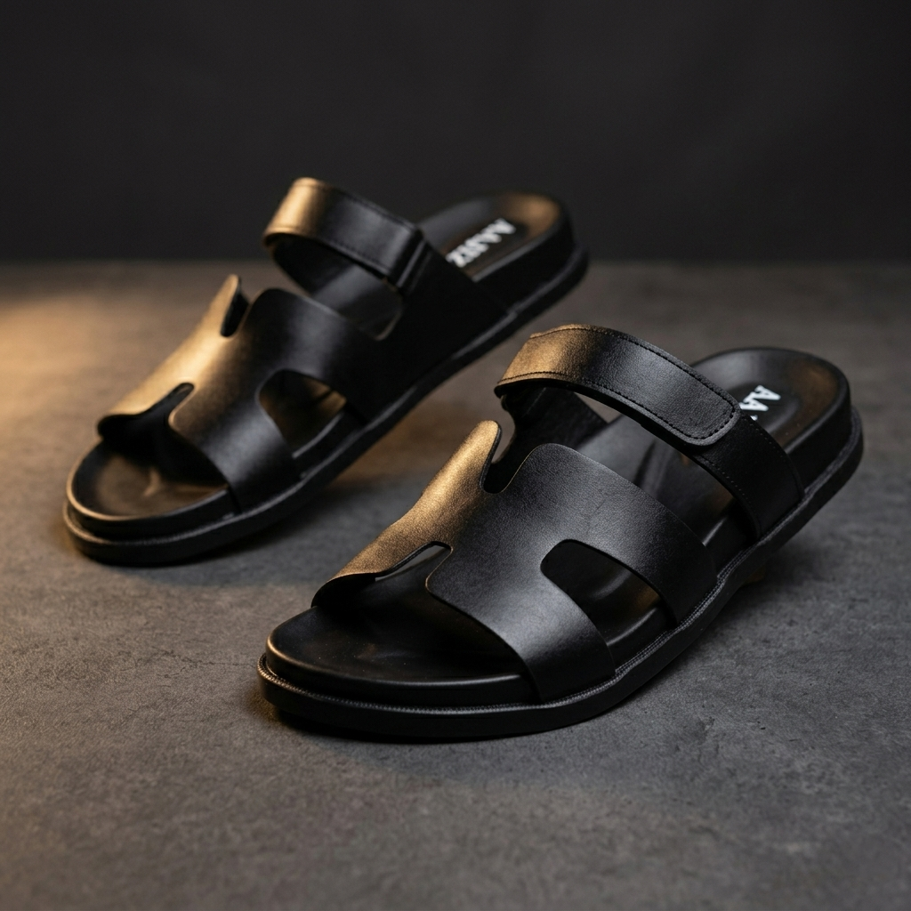 Leather Medicated Slippers - BLK