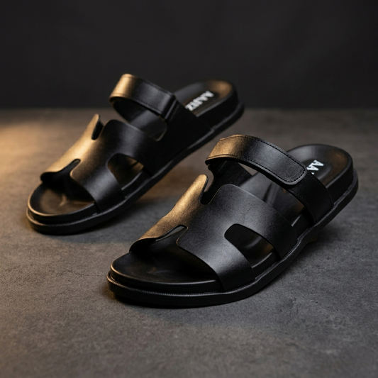 Leather Medicated Slippers - BLK