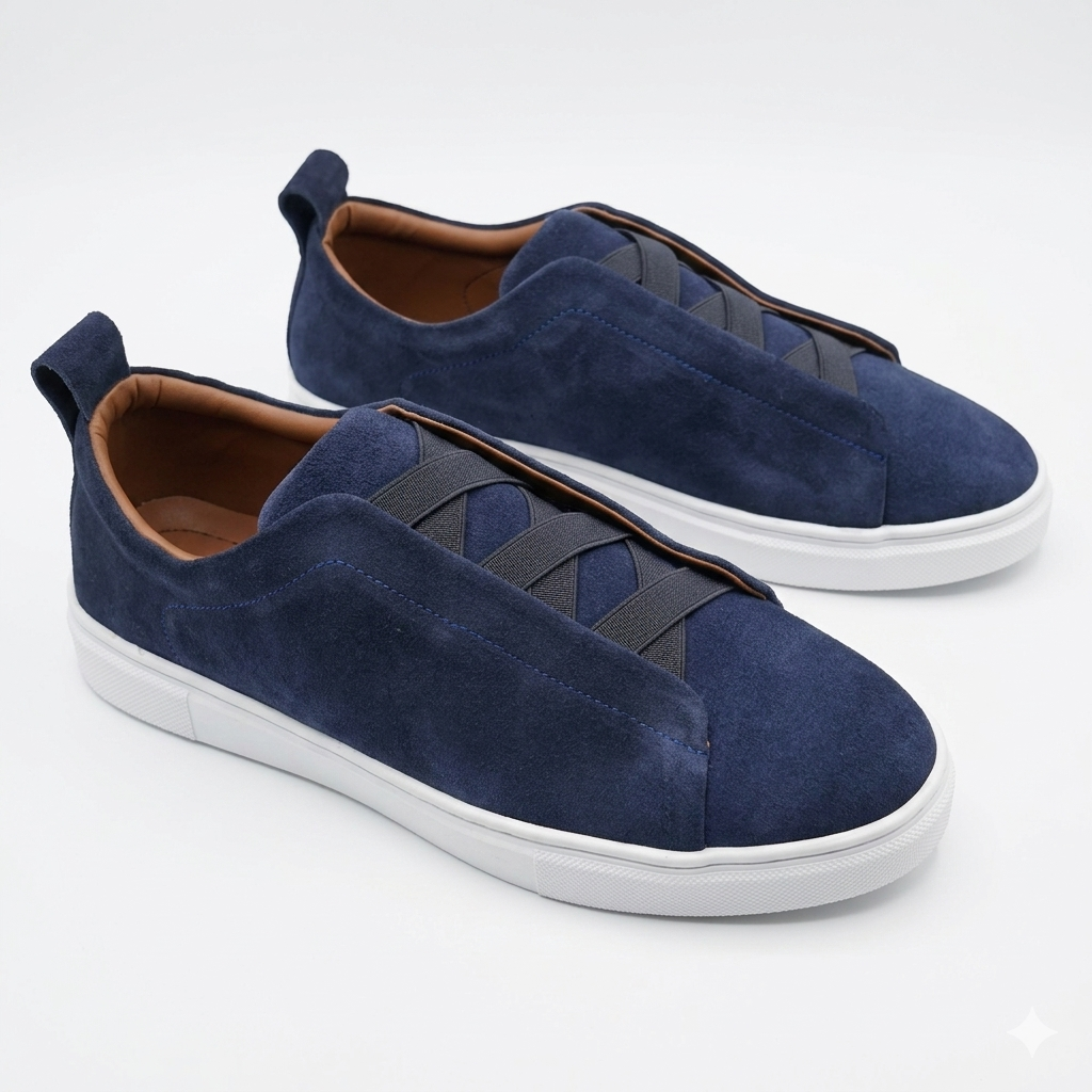 Leather Sneakers -  Navy