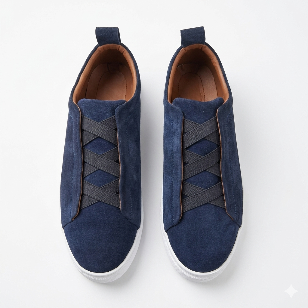 Leather Sneakers -  Navy
