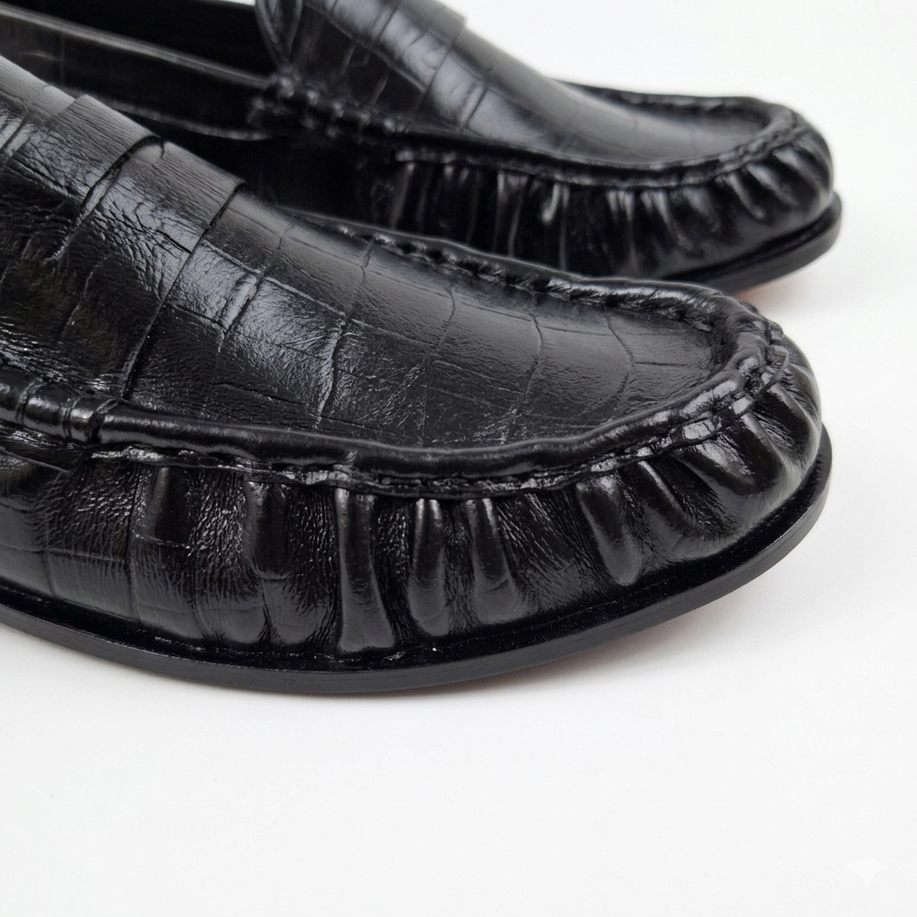 Leather Vintage Penny Loafers - Black