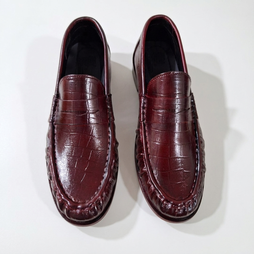 Leather Vintage Penny Loafers - Burgundy