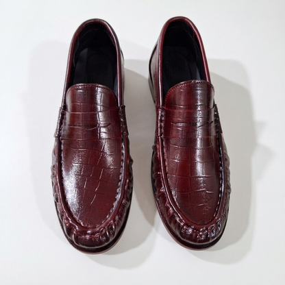 Leather Vintage Penny Loafers - Burgundy