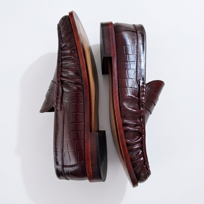 Leather Vintage Penny Loafers - Burgundy