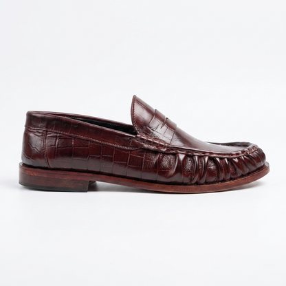 Leather Vintage Penny Loafers - Burgundy