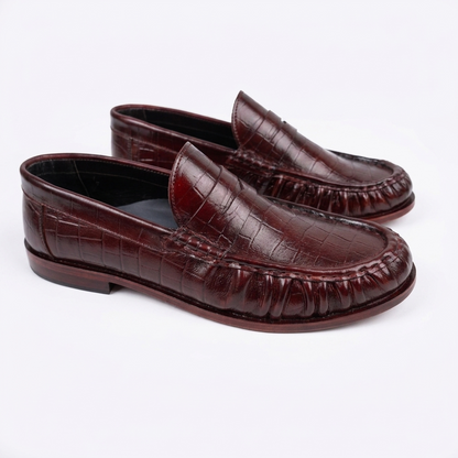 Leather Vintage Penny Loafers - Burgundy