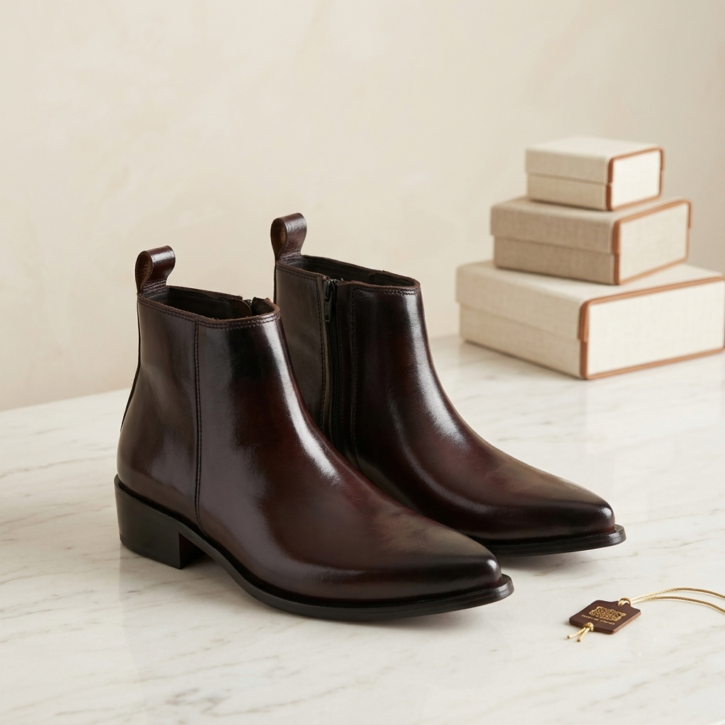 Cowboy Pointed Leather Boots-BRN