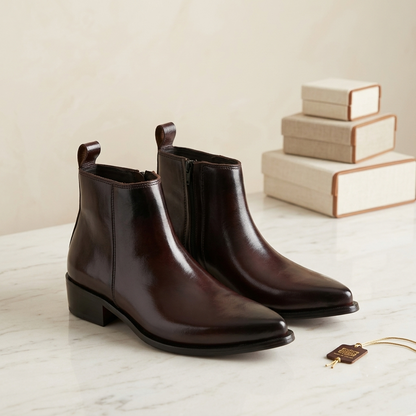 Cowboy Pointed Leather Boots-BRN