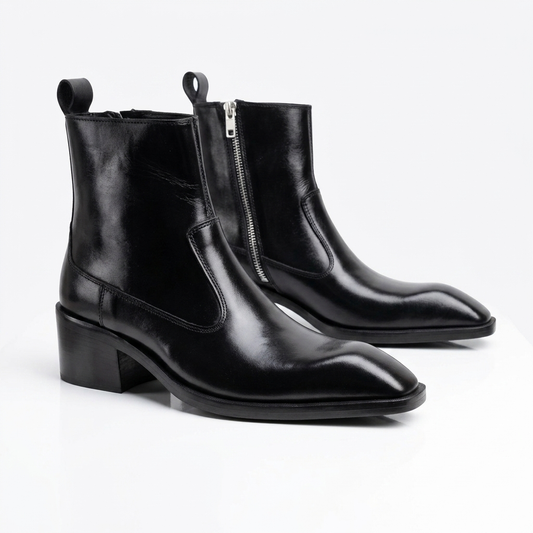 Executive Leather Italian Boots(2.25 inch heel) - BLK