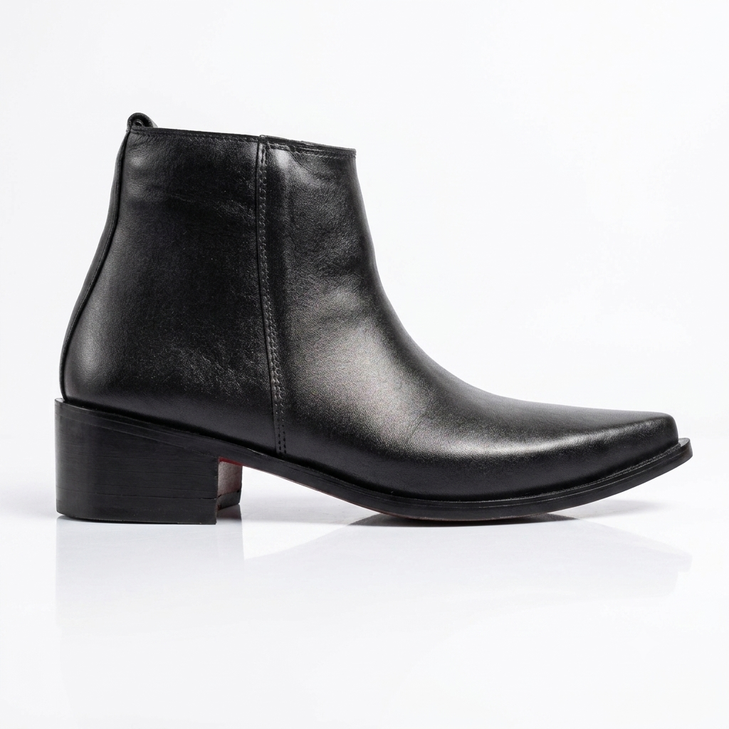 Pointed Leather Boots(2 inch heel)-BLK