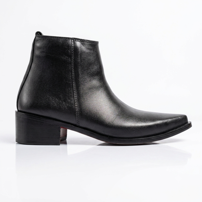 Pointed Leather Boots(2 inch heel)-BLK
