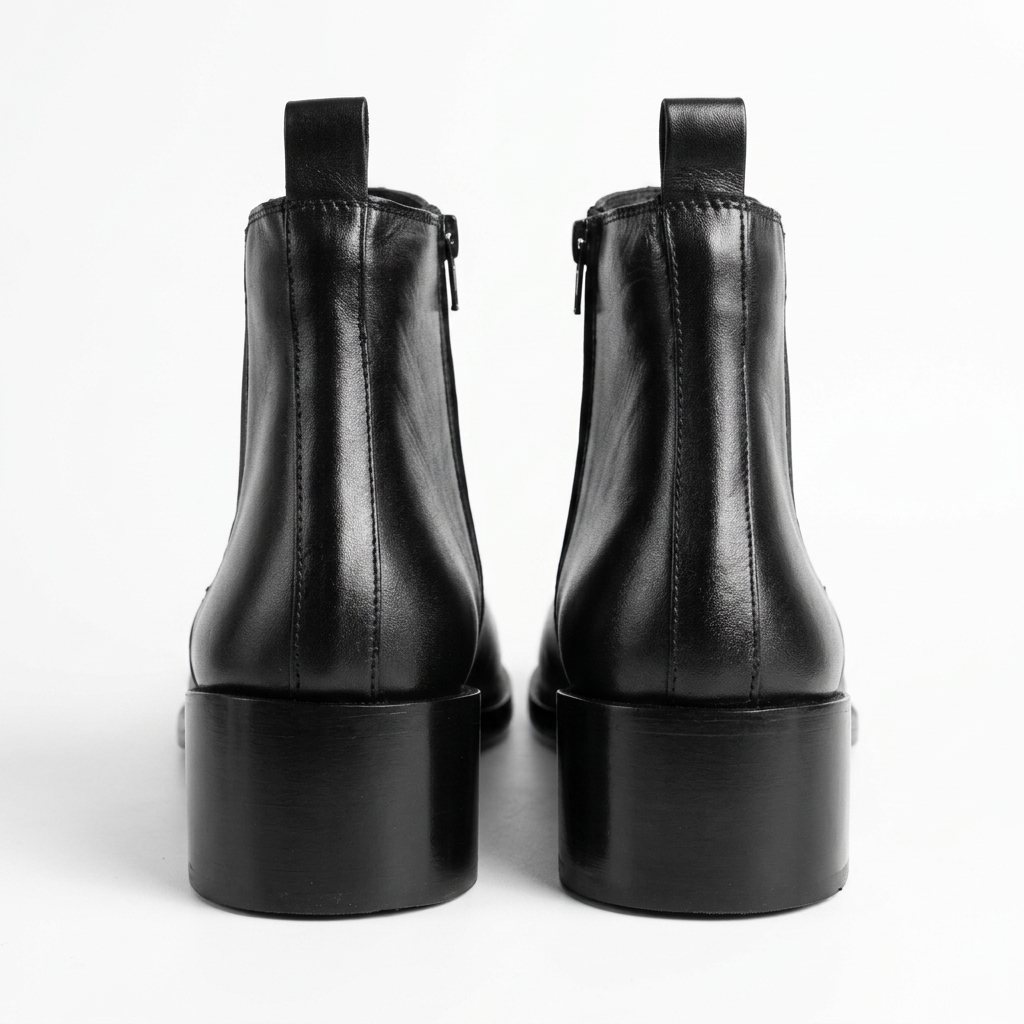 Pointed Leather Boots(2 inch heel)-BLK