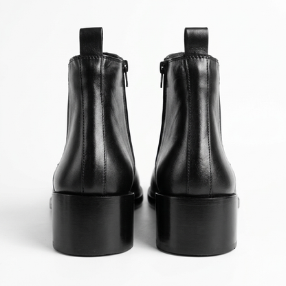 Pointed Leather Boots(2 inch heel)-BLK