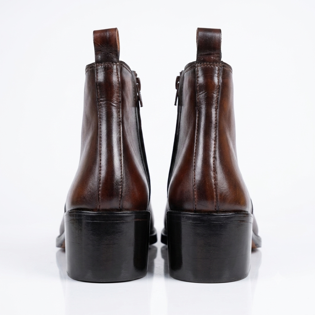 Pointed Leather Boots(2 inch heel)-BRN