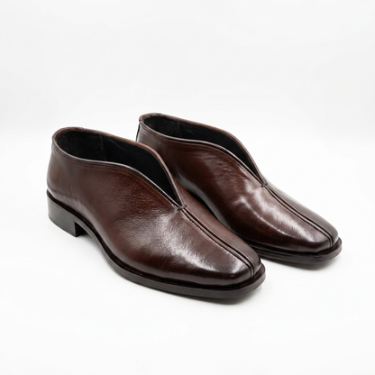 Square Toe Leather Loafers - BRN