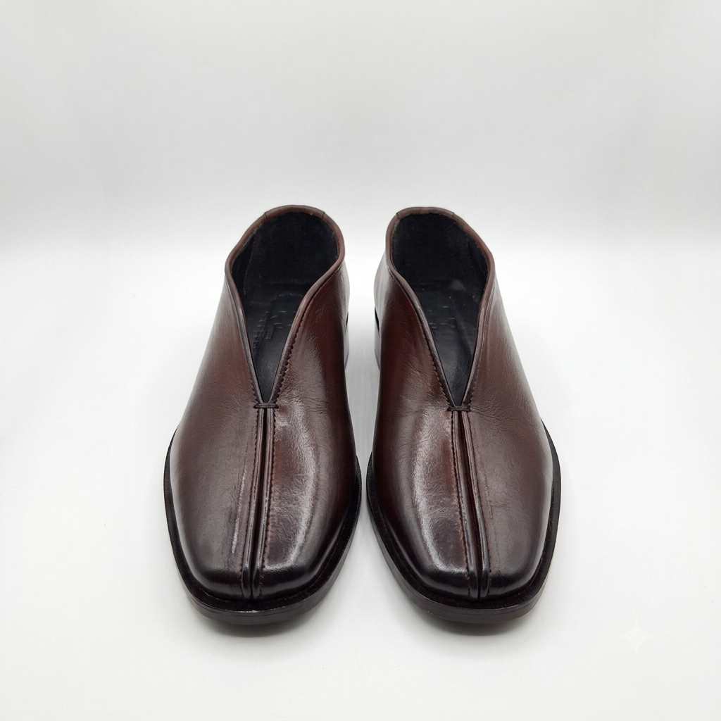 Square Toe Leather Loafers - BRN