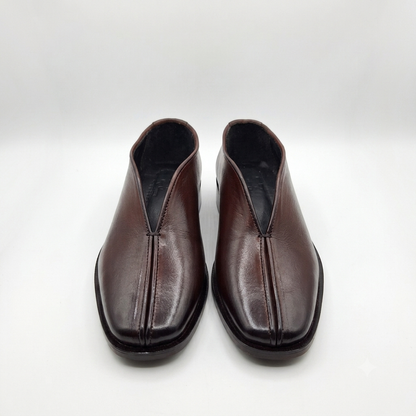 Square Toe Leather Loafers - BRN