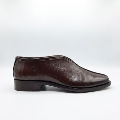 Square Toe Leather Loafers - BRN