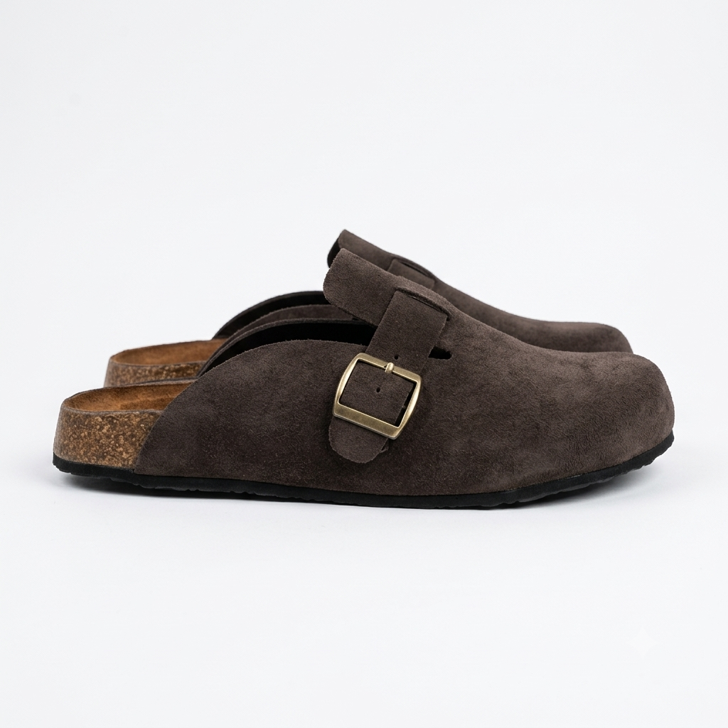 Suede Leather Clogs - Chocolate Brown