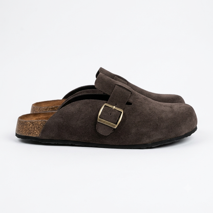Suede Leather Clogs - Chocolate Brown