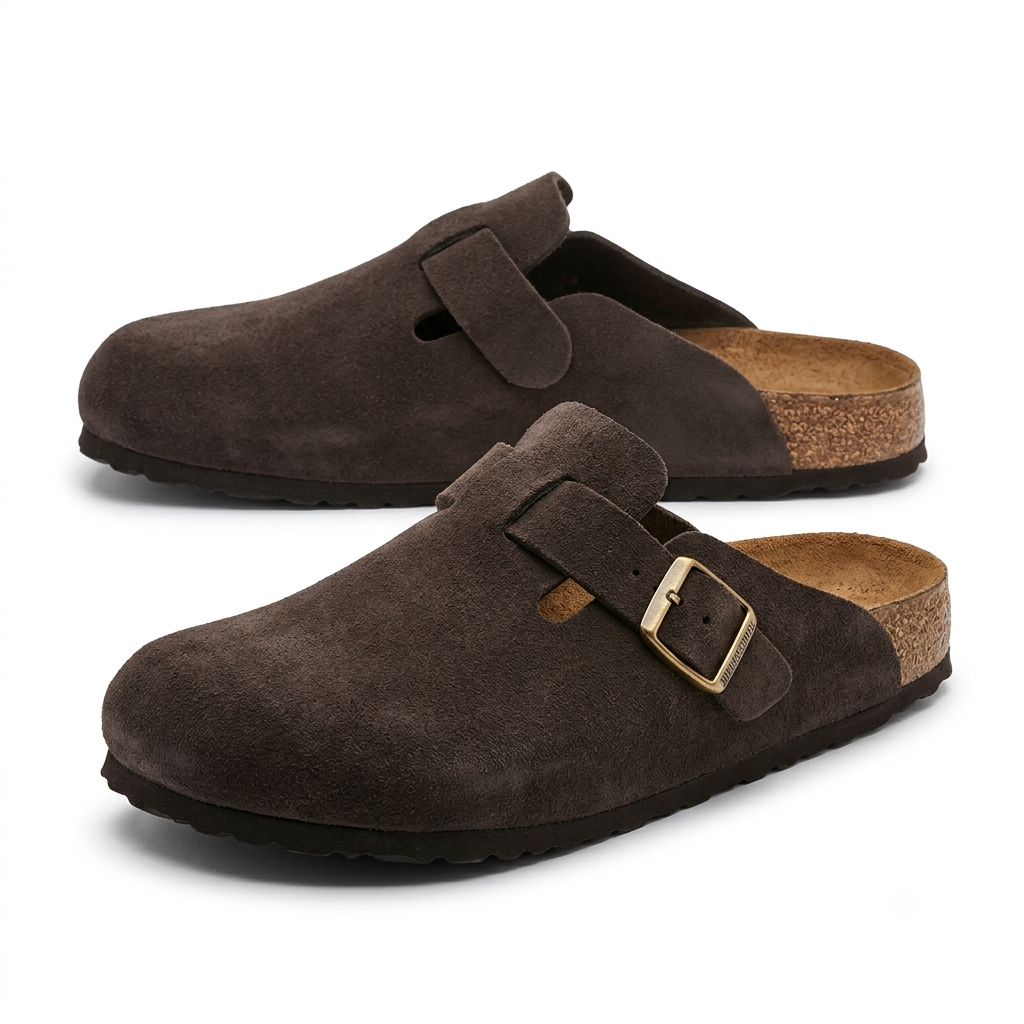 Suede Leather Clogs - Chocolate Brown